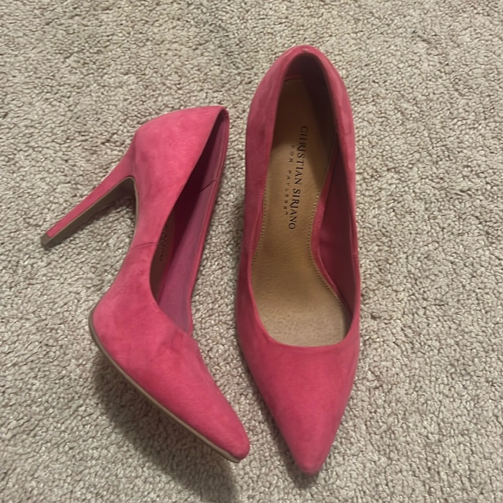 Christian Siriano pink suede heels